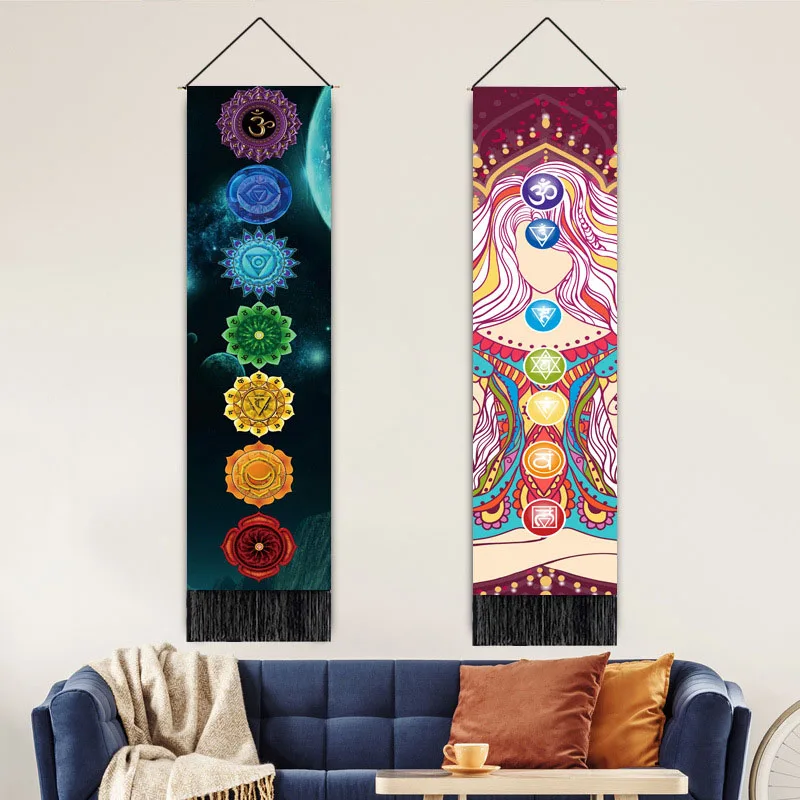 

Bohemian Wind Seven Chakras Tassels Scroll Hanging Painting Datura Stramonium Linn Living Room Decorative Painting
