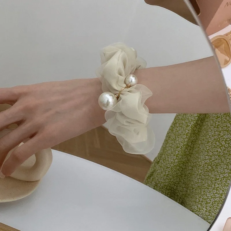 

Женская резинка для волос в Корейском стиле, красная сетчатая резинка для волос с жемчужинами, 2021