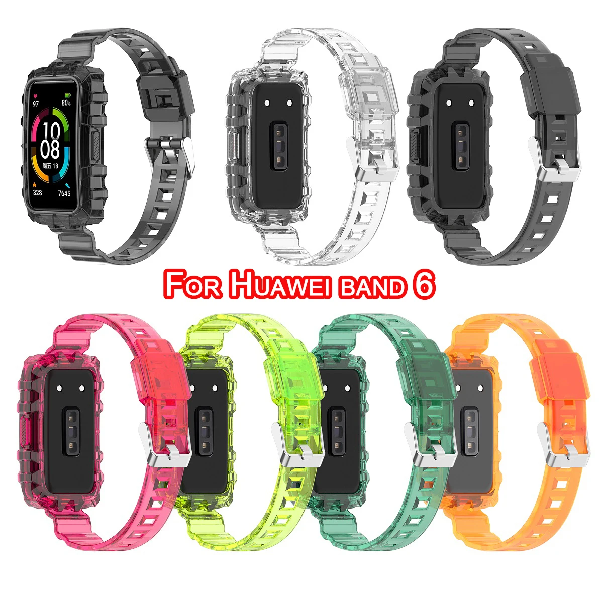 

Strap For Huawei Band 6 Transparent Glacier Armor Integrated Smart Watchband Replacement Bracelet for Honor Band6 Wristbands New