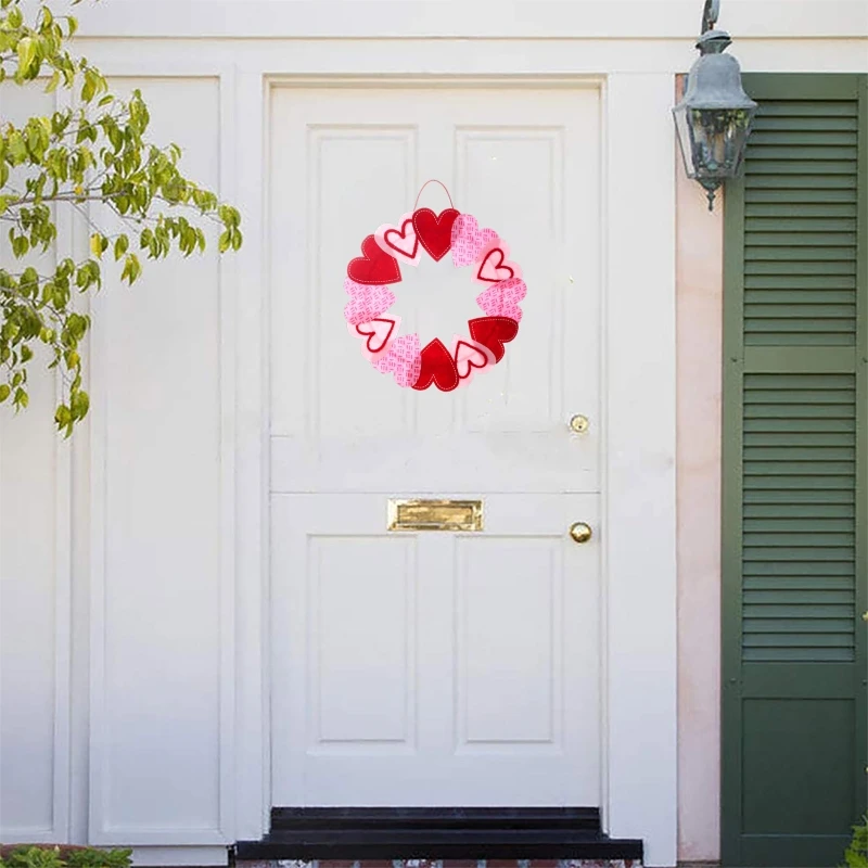 

16 Inch Valentine's Day Wreath Felt Love Heart Wreath Front Door Farmhouse Home Decorations for Wedding Party