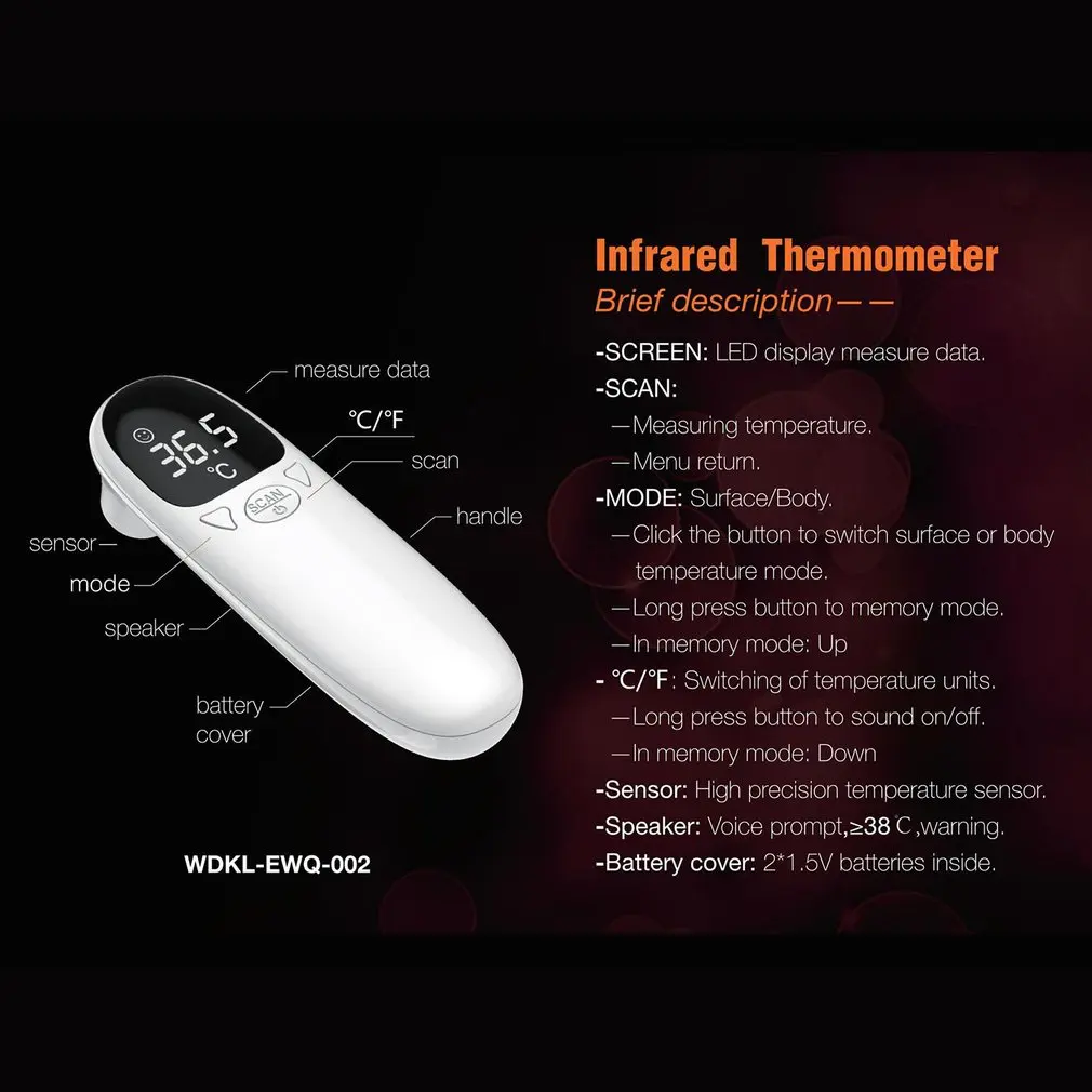 

Convenient Energy Saving Electronic Handheld Non-contact Thermometer Accurate Practical House Infrared Electronic Thermometer