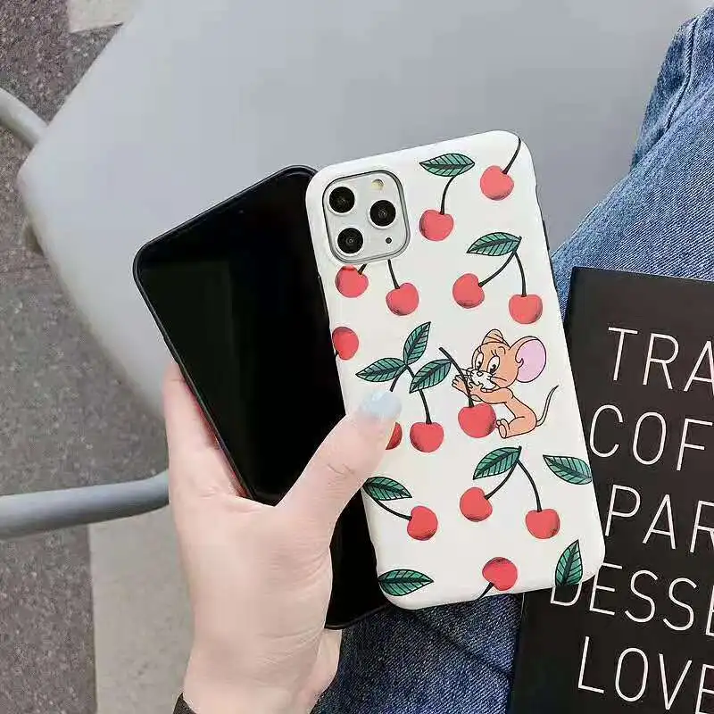 Cute Cherry Jerry Mouse Scrub soft Silicone case for iphone 11 Pro Max XS XR X 6 6s 7 8 Plus Funny Fresh Milk Phone back cover |