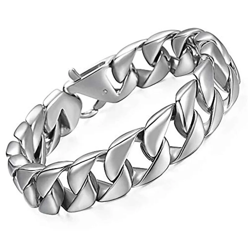 

15mm curb cuban heavy big bracelet for mens women 316l stainless steel link chain bangle fits 9.5inch wrist