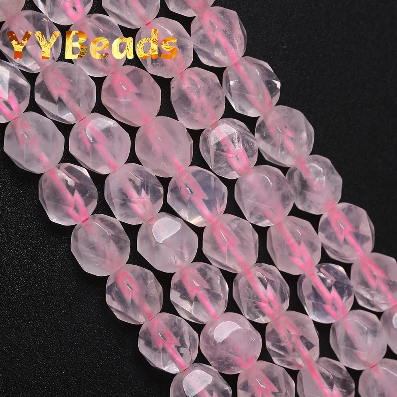 

Natural Faceted Pink Rose Quartzs Beads 6 8 10 12mm Loose Spacer Charm Beads For Jewelry Making DIY Bracelets Women Necklaces