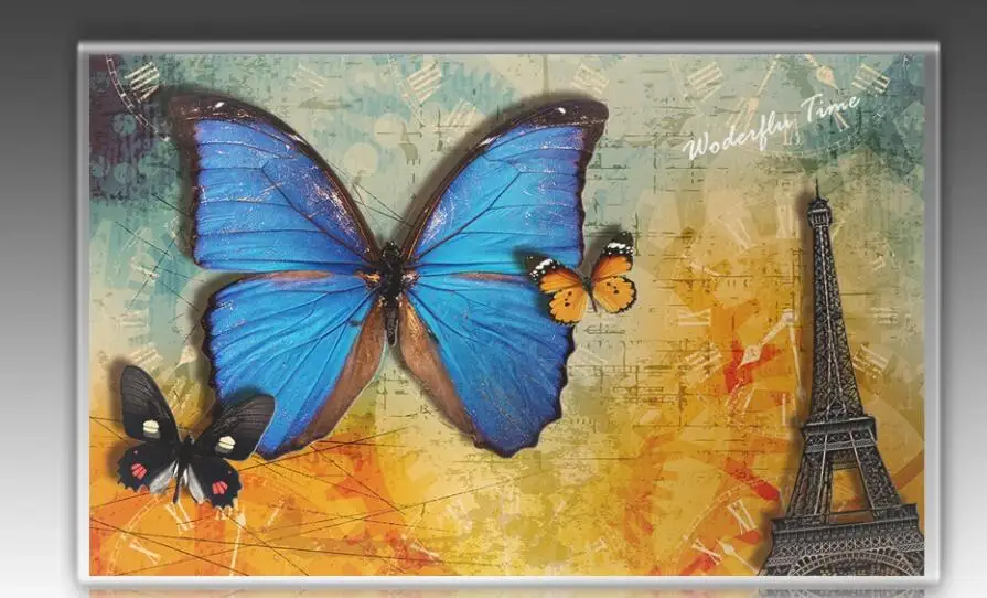 

custom mural on the wall photo wallpaper 3d Nostalgic vintage butterfly Paris tower home decor Wallpaper for walls in rolls