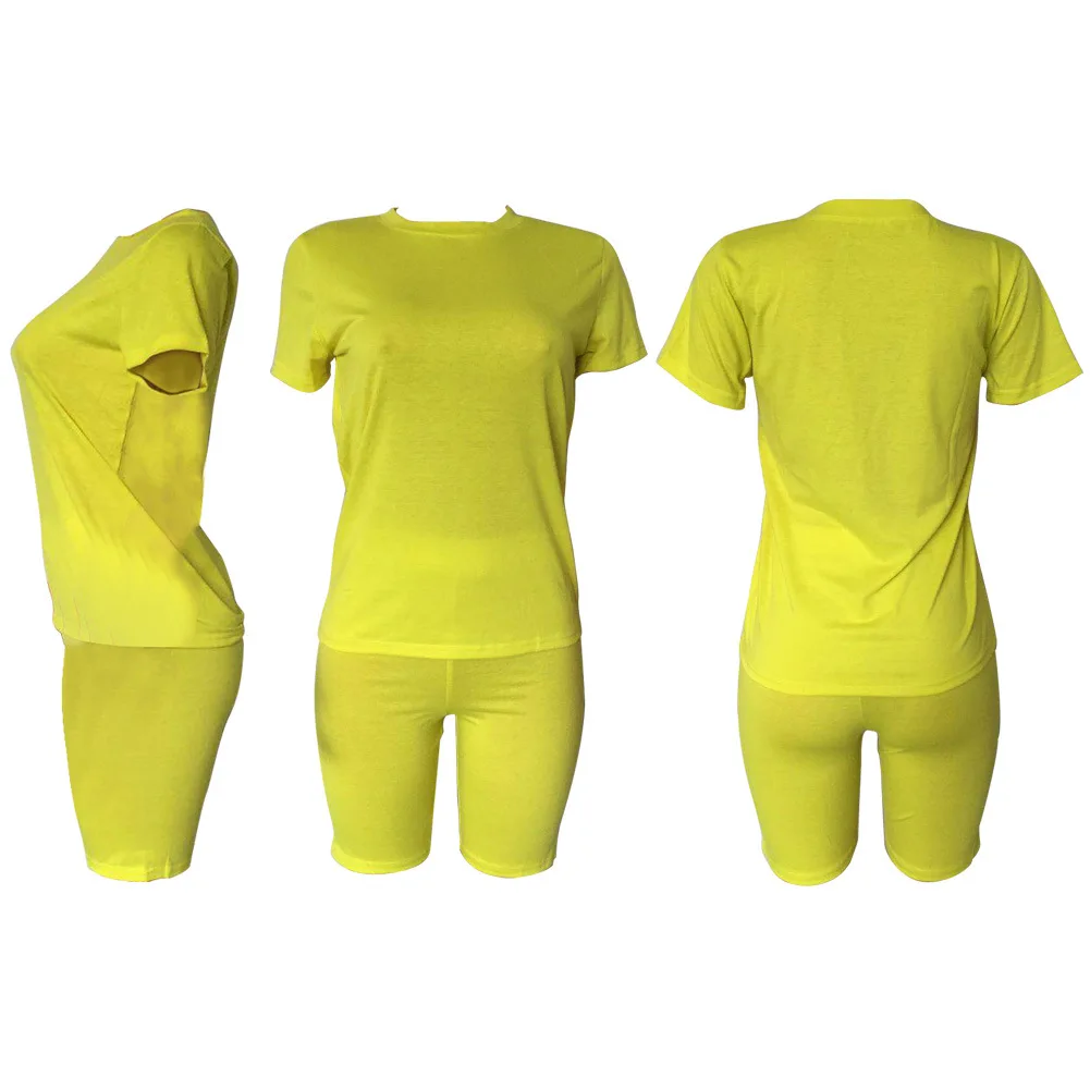 

New Solid Color Two-Piece Large Size Women's Short-Sleeved T-Shirt Top And Shorts Matching Suit Fashion Casual Sports Suit 2021