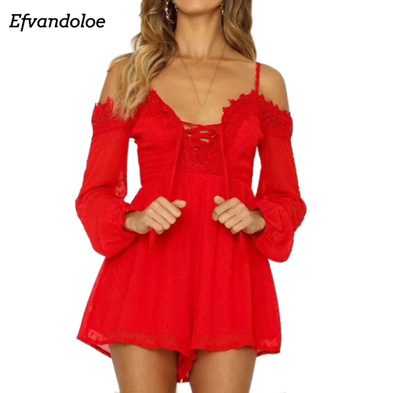 Efvandoloe, женские комбинезоны, кружевные шифоновые Комбинезоны с бретельками, комбинезоны, комбишорт, с открытыми плечами, бандаж, сексуальный короткий комбинезон