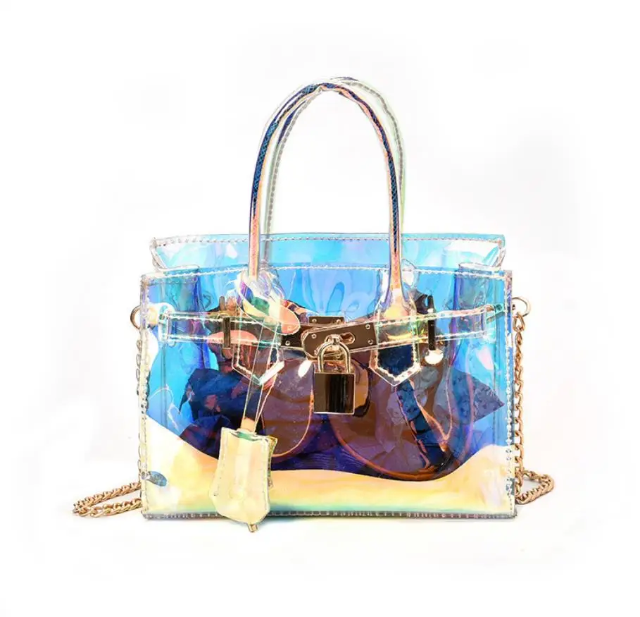 

Transparent Bag Women's Jelly Bag Handbag Transparent Laser Beach Bag Handbag PVC Womens Bags Handbags 2020 high capacity laser