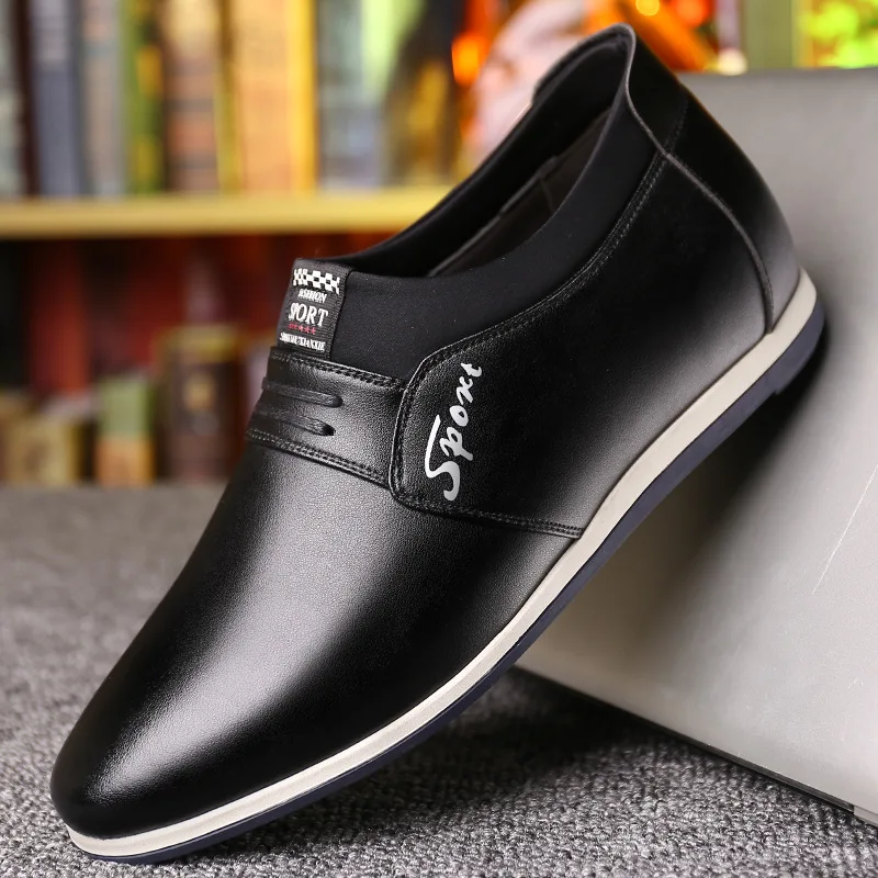 

New Men's Sneakers Korean Fashion Casual Leather Shoes Slip-On Invisible Heightening Men Loafers Shoes