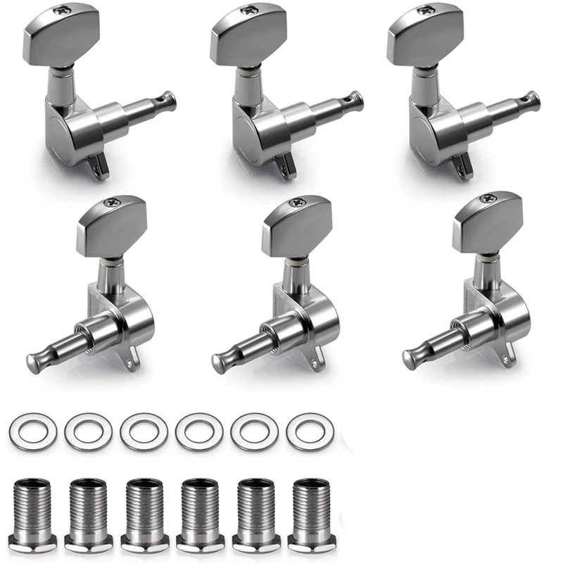 

6 Pcs Silver Acoustic Guitar Machine Heads Knobs Guitar String Tuning Peg Tuner(3 for Left + 3 for Right)