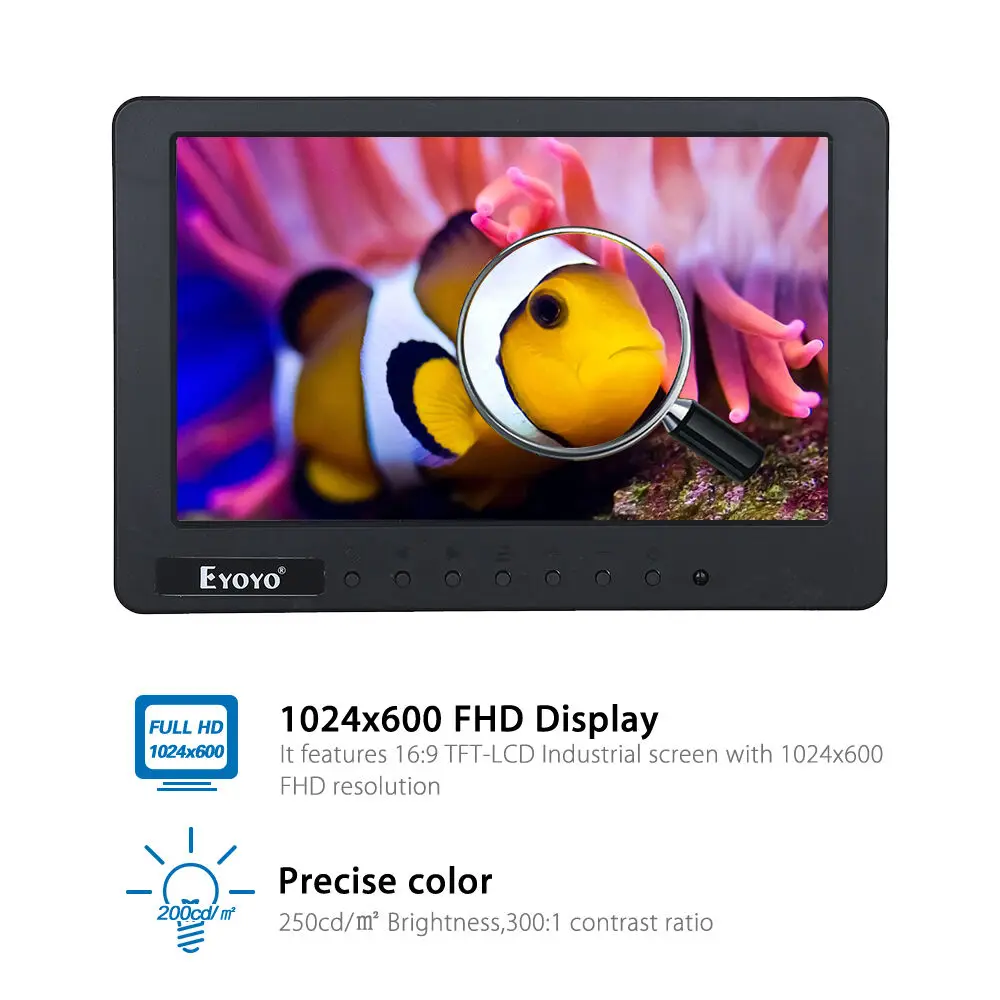 7 "дюймовый монитор видеонаблюдения 1024x600 Портативный 16:9 TFT lcd Мини FHD цветной