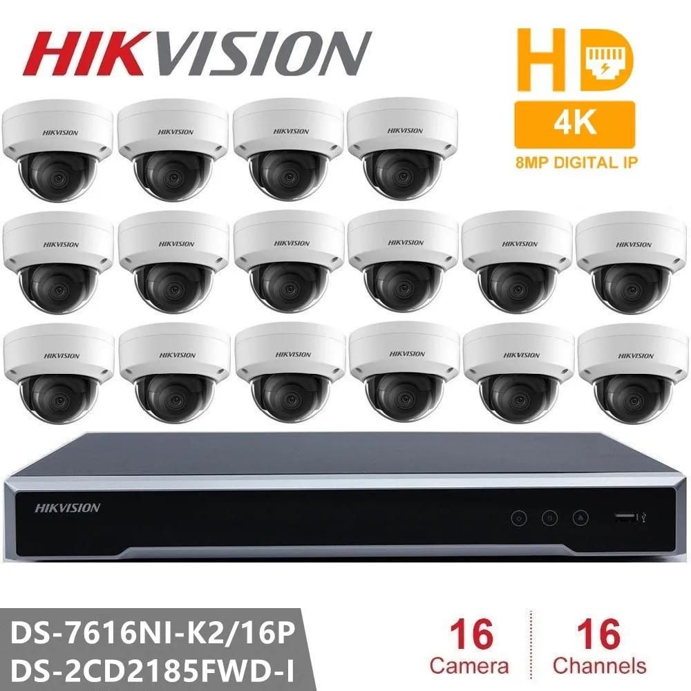Hikvision NVR DS 7616NI K2/16 P 16 каналов портов POE + шт. 2CD2185FWD I 8 Мп H.265 сетевая IP камера