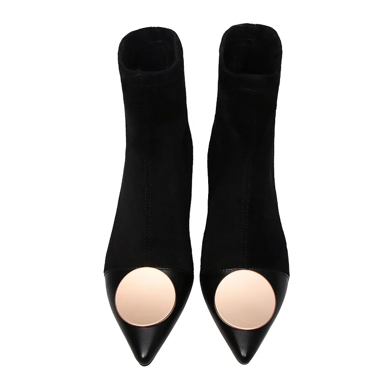 MEZEREON/ботильоны из эластичной ткани Женская обувь с острым носком Ботинки без