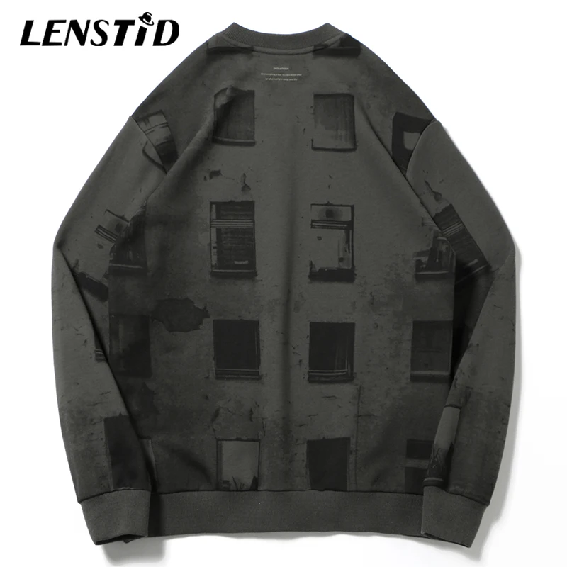 LENSTID для мужчин хип хоп Уличная плед окна двери печатных модный пуловер худи Harajuku