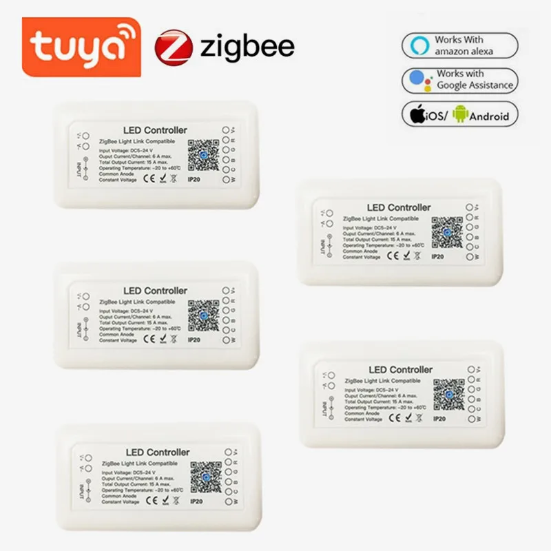 

Tuya Zigbee 3.0 LED Controller Module 15A Light Strip Controller RGB+CCT 6pin Light Strip Controller For Alexa Google Home