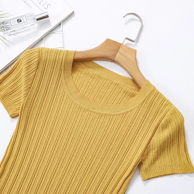 Женский Укороченный трикотажный свитер теплый облегающий пуловер с круглым