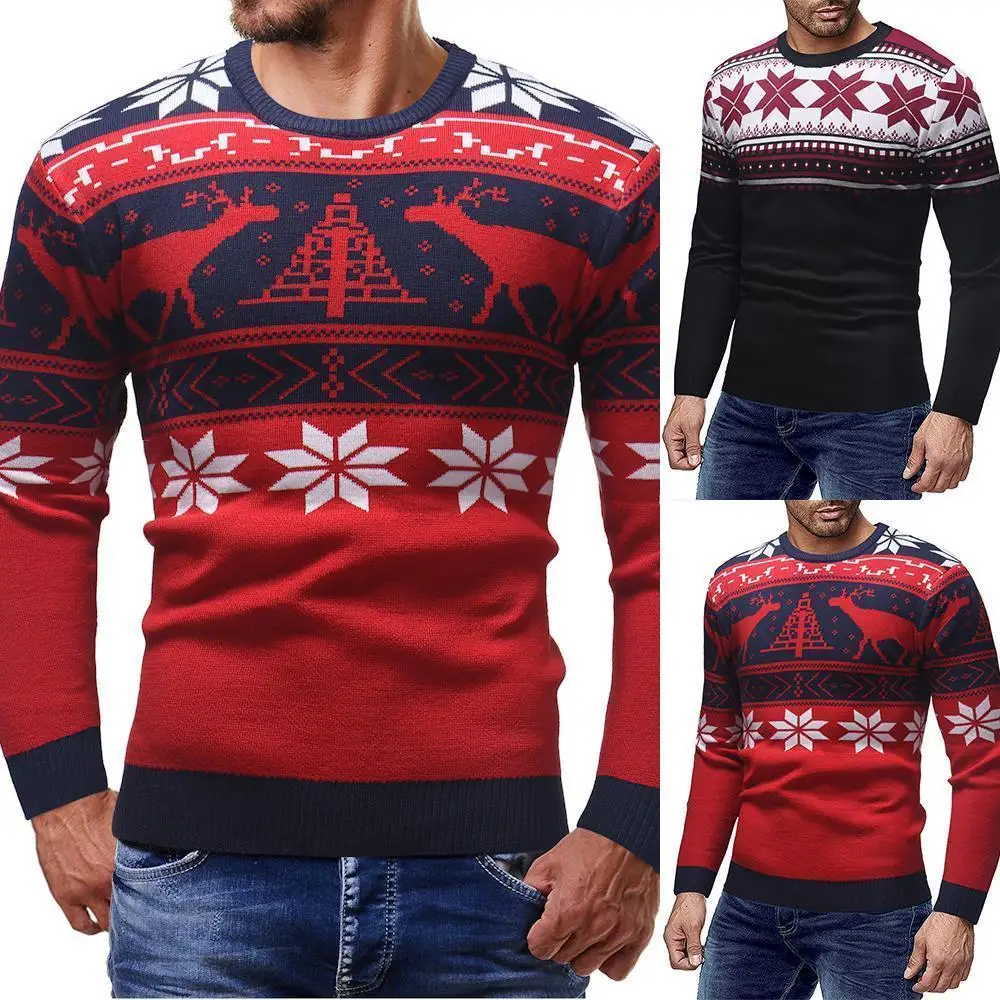 Christmas Cotton Printing Sweater Men 2019 Autumn Winter Jersey Jumper Pullover O-neck Knitted Sweaters | Мужская одежда