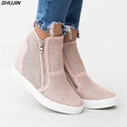 Женские кроссовки на платформе SHUJIN, повседневные дышащие кроссовки на вулканизированной подошве, на молнии, для отдыха, 2019