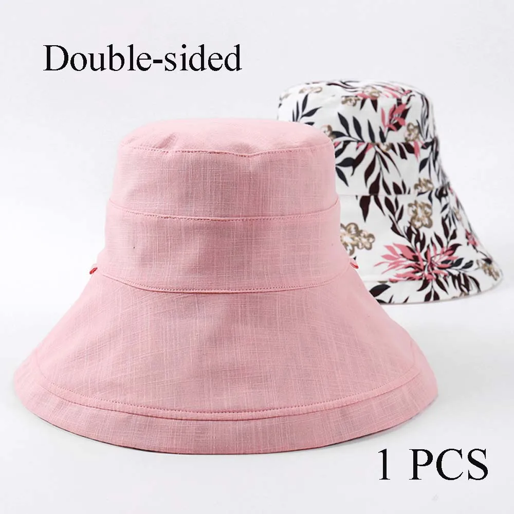 

2021 Anti-UV wide Brim Cotton linen Sun Hat For Women Vacation Summer Panama Beach Visor cap