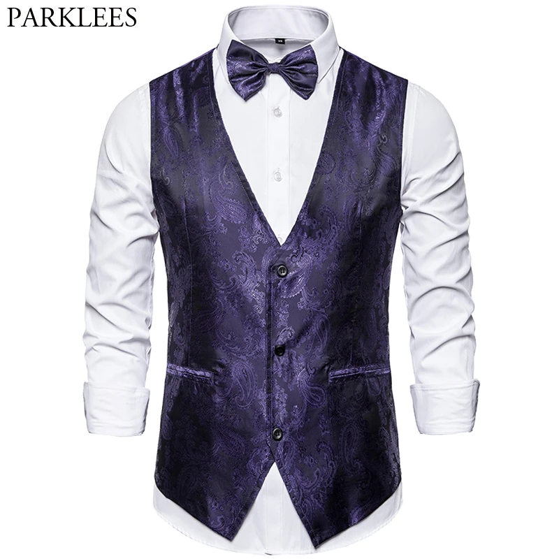Мужской классический жаккардовый жилет Пейсли (костюм + галстук бабочка) мужской