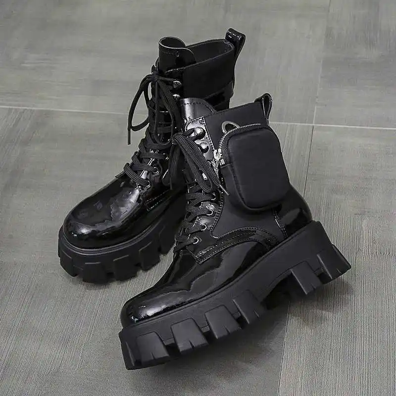 

Martin boots waterproof platform women's summer autumn thin thick soled breathable short boots British Wind locomotive Pocket