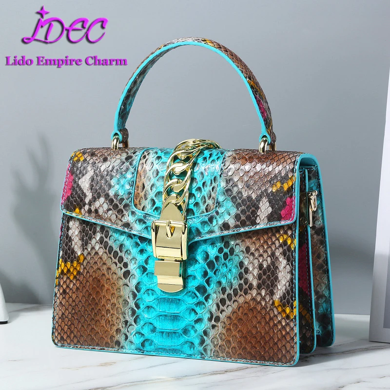 Роскошные женские сумки через плечо из натуральной кожи питона многоцветная