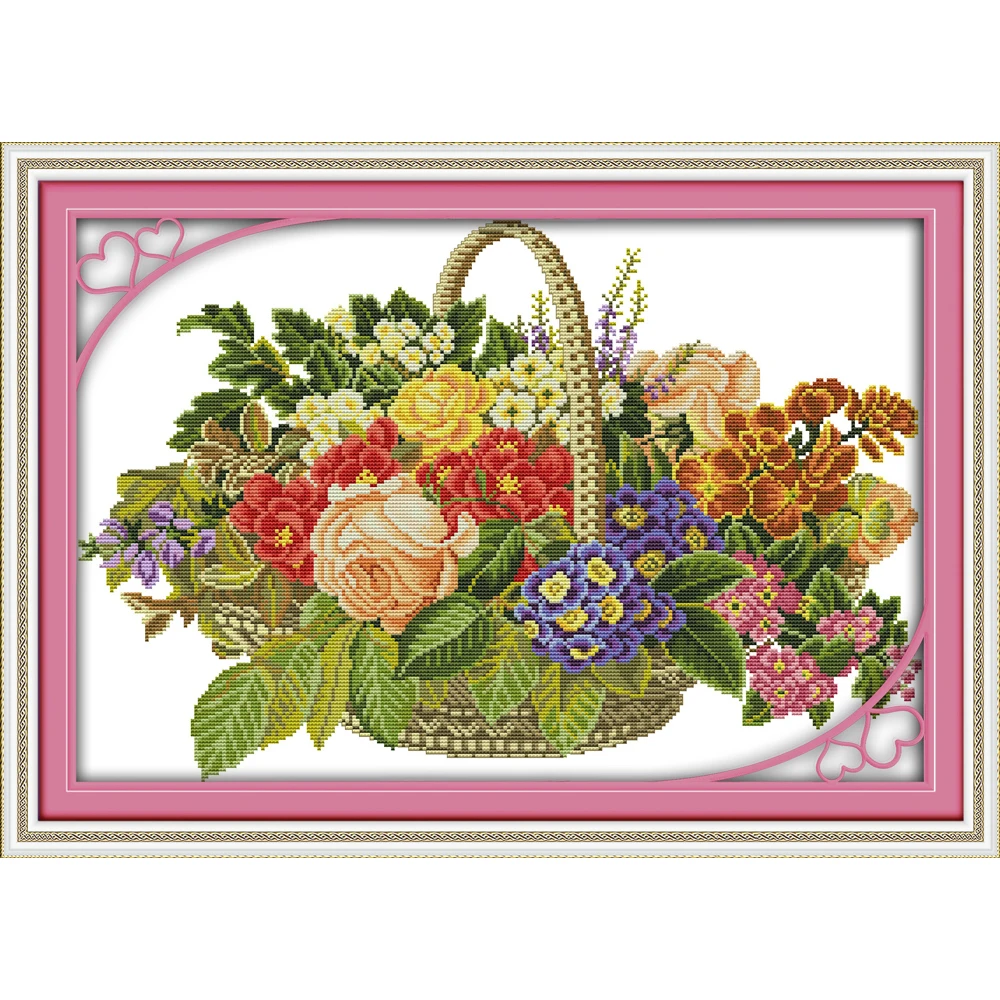 

Everlasting Love Flower Basket (6) Chinese Cross Stitch Kits Ecological Cotton Stamped Printed 14C DIY Gift Christmas Decoration