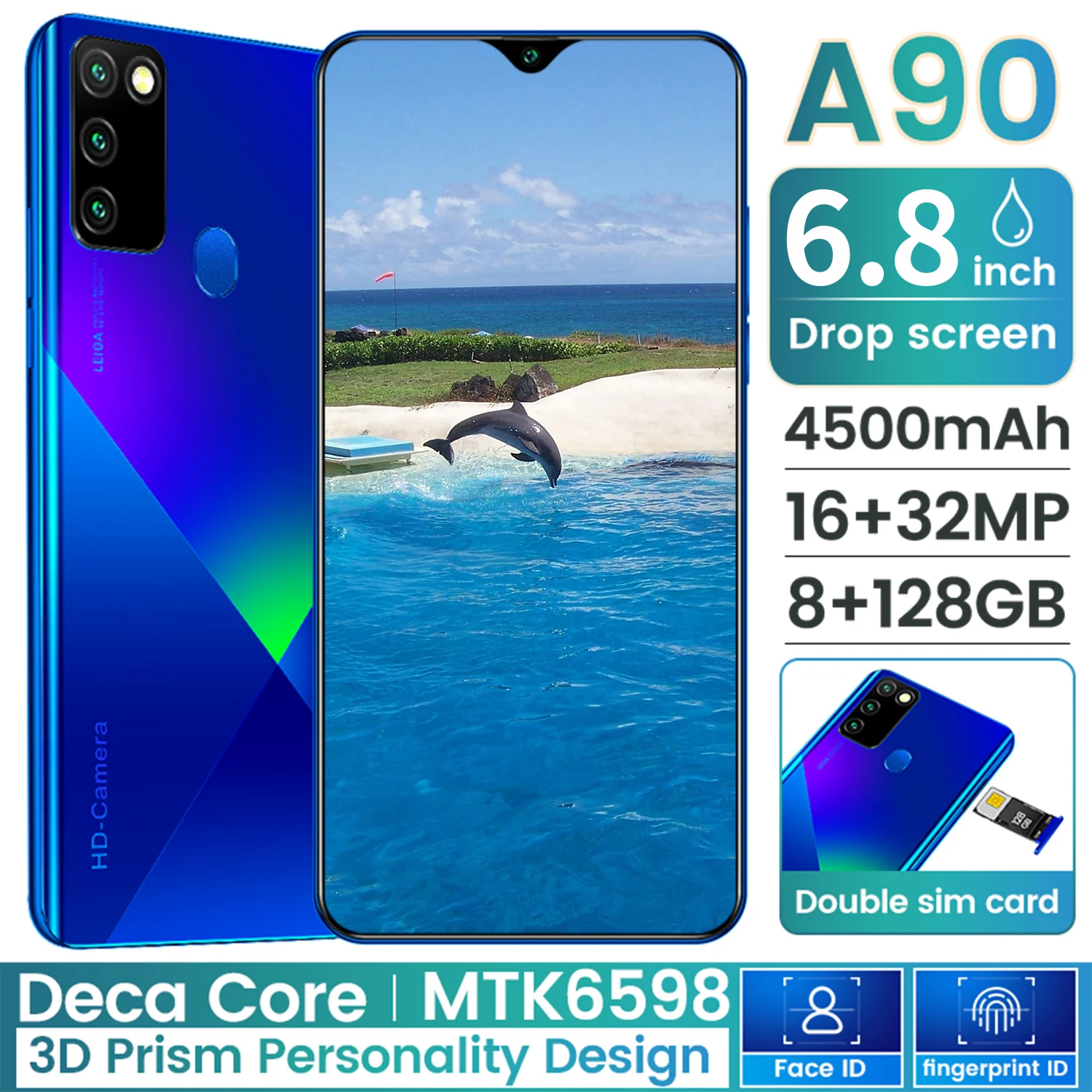 

A90 Global Version Galxy 6.8''Smart Mobile Phone12GB+ 512GB HD Full Screen Android 10 Finger Face ID Dual Camera 4G Smartphone
