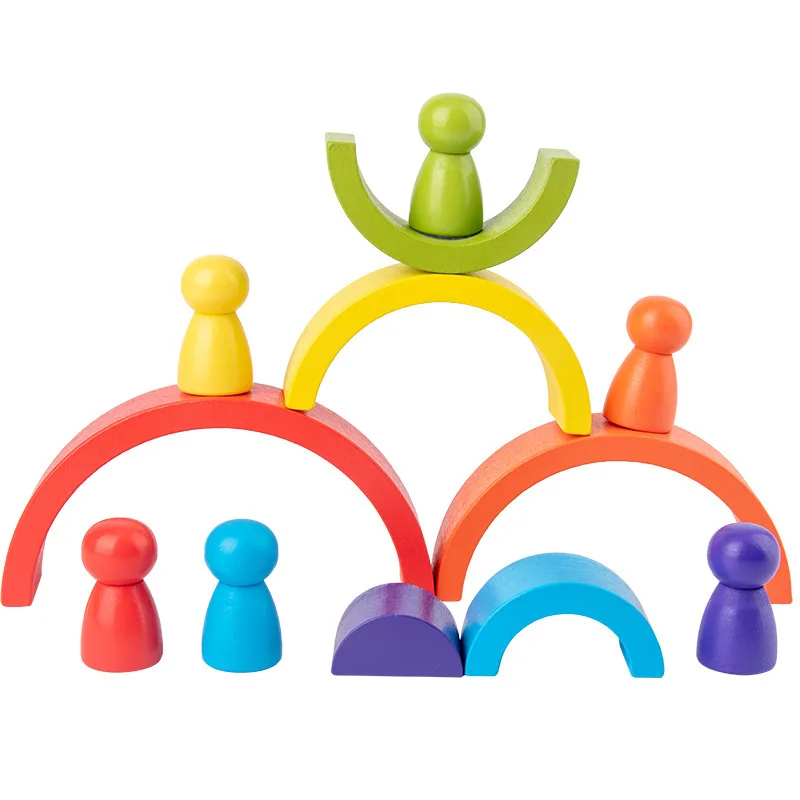 

Montessori Wooden Rainbow Toys Building Blocks Stacking Blocks Shapes Constructor For Children Toys Rainbow Stacker Wood Game