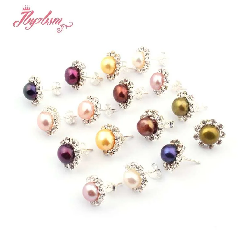 7 мм натуральный пресноводный жемчуг камень бусины серебряные шпильки модные