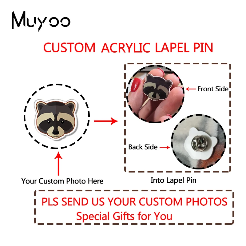 

New Fashion Custom Personalize Acrylic Lapel Pin Your Pets Personal Photos Customize Handmade Acrylic Epoxy Badge Pins OMG