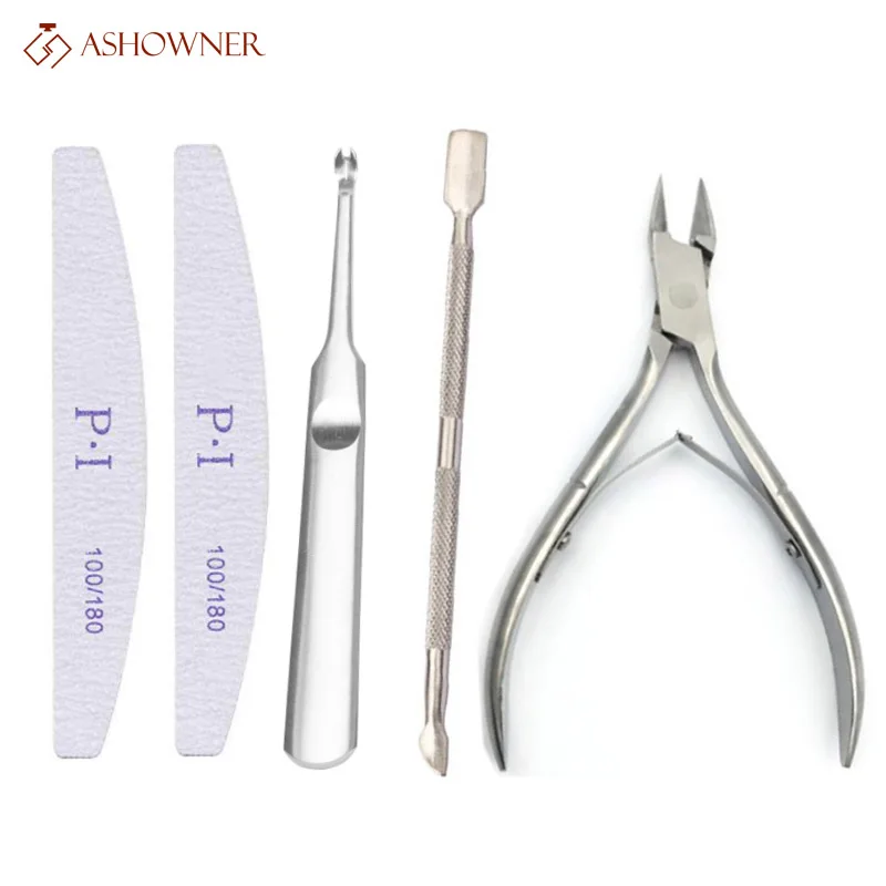 

3/5pc Nail Art Exfoliating Tool Cuticle Remover nail File Cuticle Nipper Tool Spoon Pusher Cutter Trimmer Scissors Manicure Tool