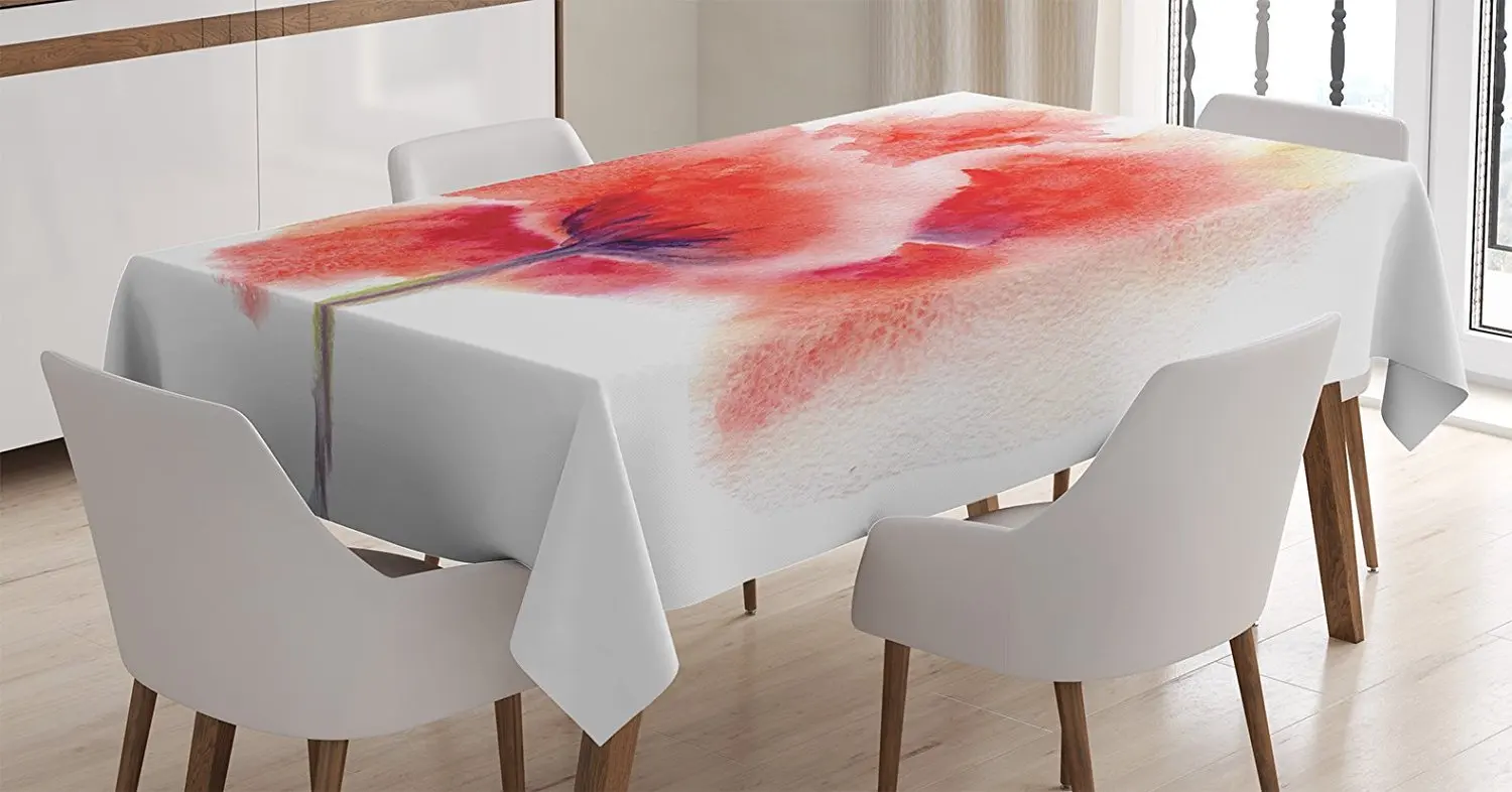 Декоративная скатерть с акварельным цветком выцветший цветок Поппи простое