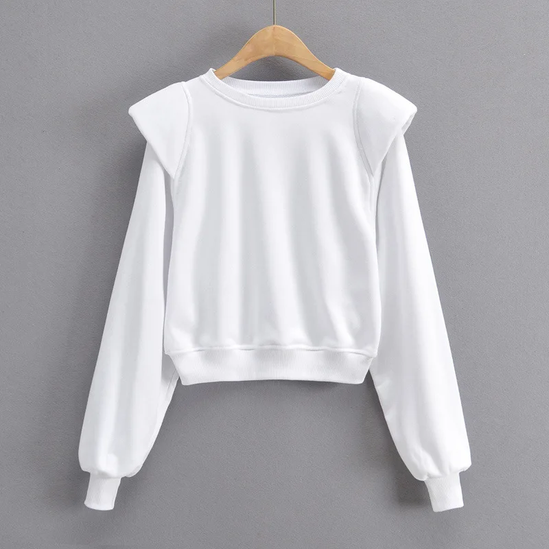 

TVVOVVIN Spring Women's Solid Color O-neck Sweatshirt 2021 New Fashion Shoulder Pad Loose Long Sleeve Pullover Tops GS4N