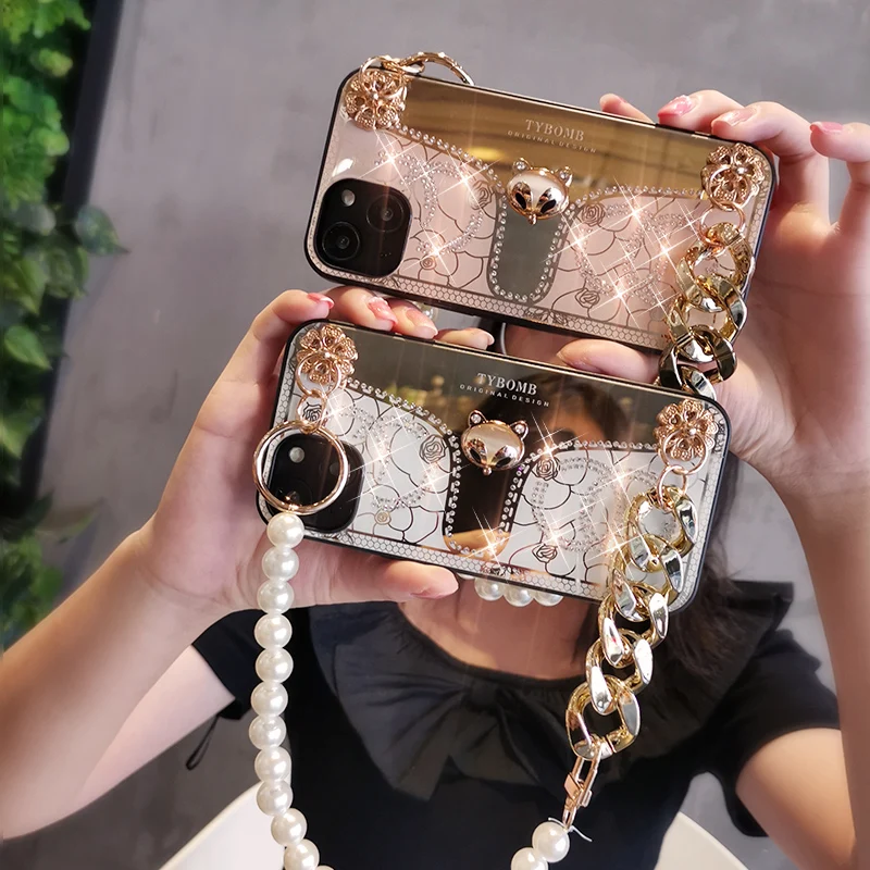 

Iphone 13 Mobile Phone Case Iphone 13 Pro with Chain High-end Mobile Phone Case Iphone Creative Fashion Wristband 13Mini Anti-dr