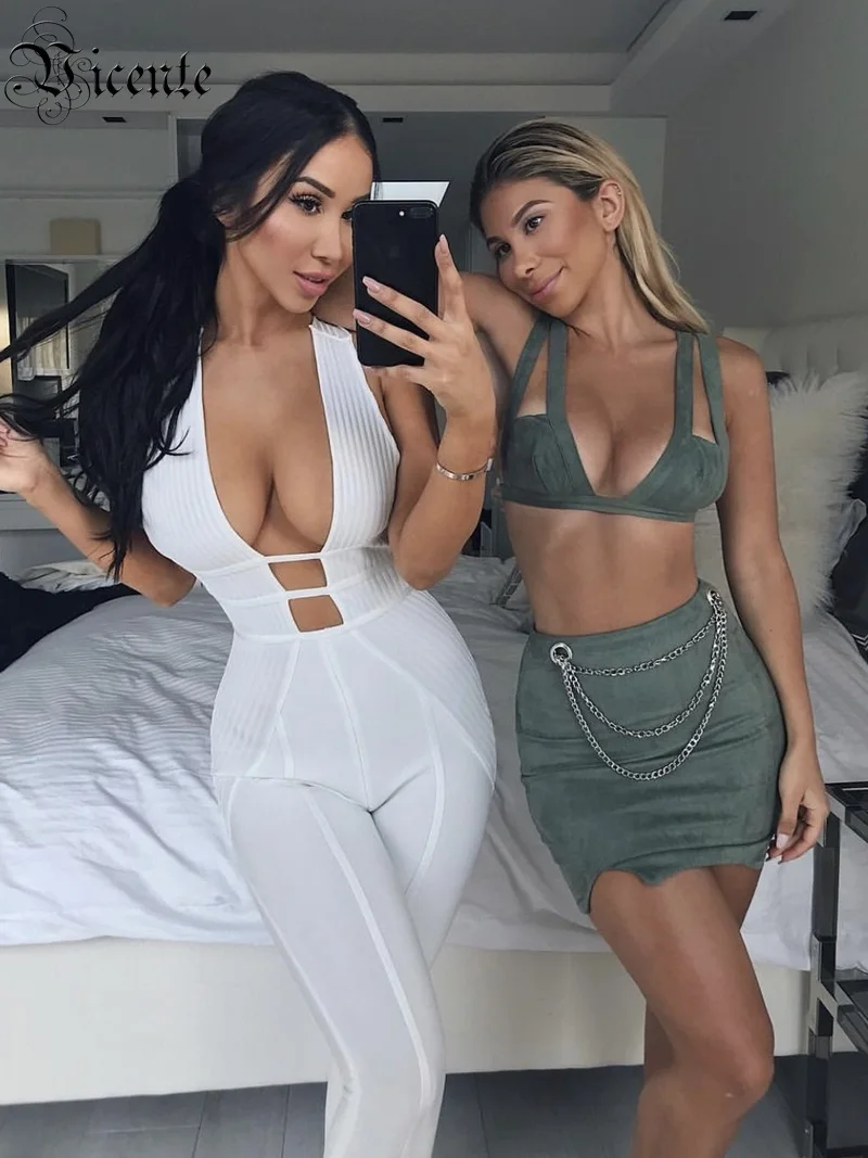 Женский комбинезон с открытой спиной VC Белый Вечерние дажный без рукавов