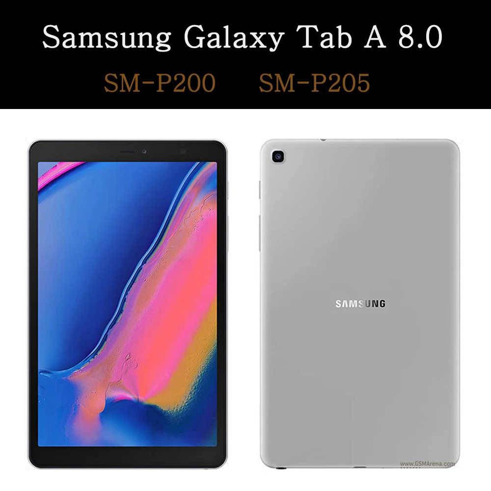 

Tablet Case for Samsung Galaxy Tab A 8.0 2019 SM-P200 SM-P205 Stand Flip Funda Auto Wake Smart Cover Slim Capa + Tempered Glass