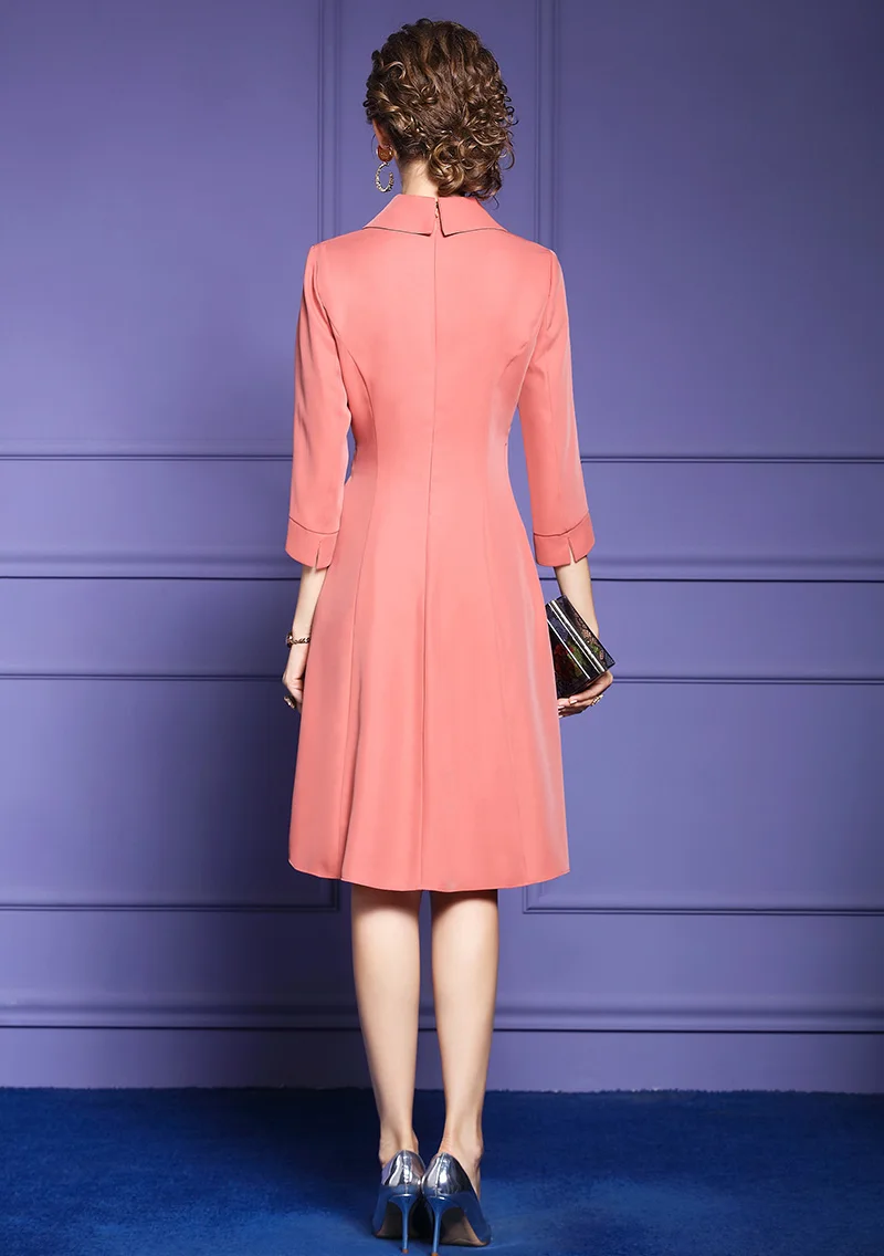 

Dress Vestidos XXL 2021 Spring Party Event Women Notched Collar Metal Ring Deco Pleated Patchwork Elegant Long Blazer Dress OL
