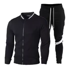 Мужская спортивная одежда из 2 предметов, новая осенне-зимняя куртка на молнии + штаны на шнуровке, мужские спортивные брюки в полоску для бега