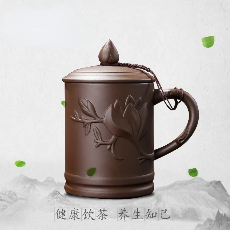

Chinese Style Purple Sand Cup Men's Teacup Master Cup Big Ceramic Cup with Lid Home Office Cup Single Drink Teacup