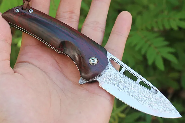 Охотничий нож Free Wolf FW34 складной карманный резец из дамасской стали с деревянной