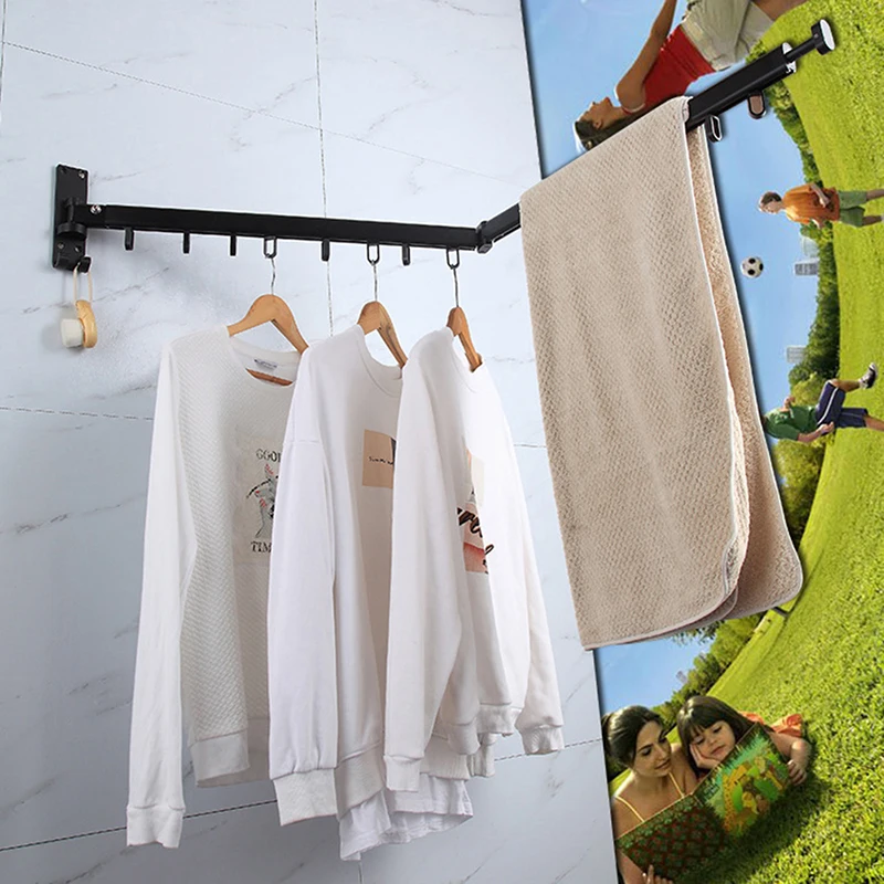 

Retractable Cloth Drying Rack Folding Clothes Hanger Wall Mount Indoor & Outdoor Aluminum Home Laundry Clothesline Space Saving