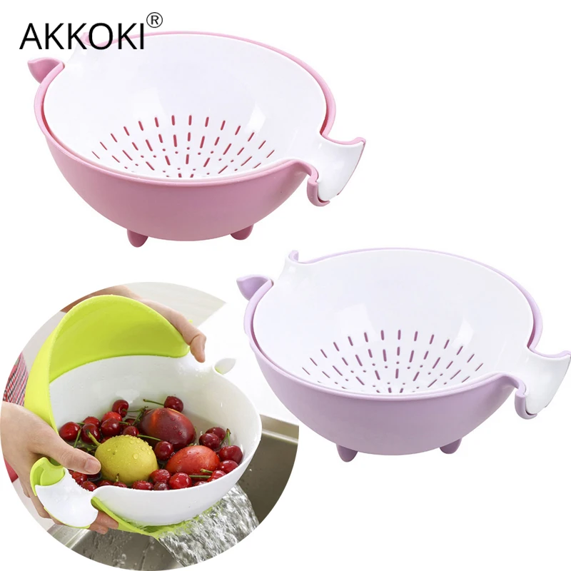 

Многофункциональный большой дуршлаг и ситечко 2 в 1, кухонные аксессуары, двухслойная вращающаяся сливная корзина для овощей и фруктов