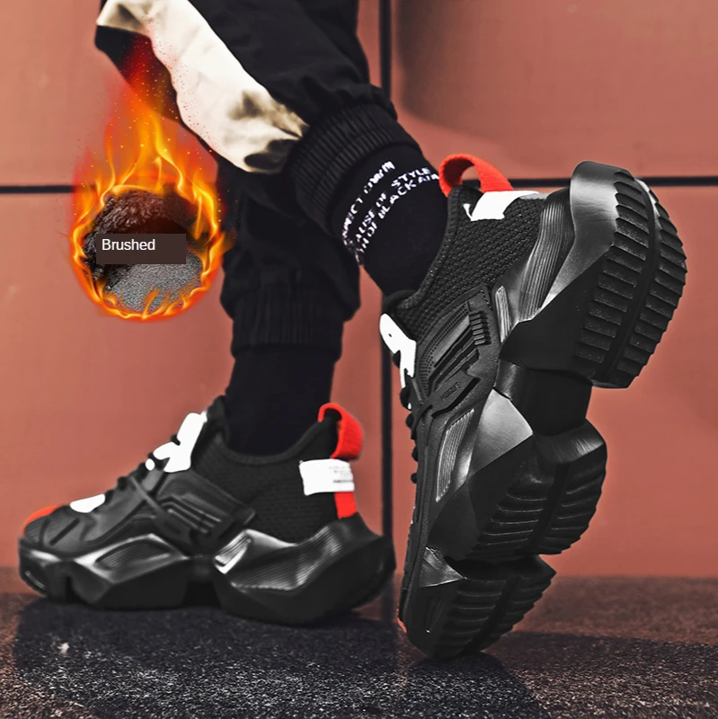 

Hot Sale Winter Warm Fur Shoes Men High Top Sneakers for Winter Black Shoes Men Winter Sneakers Platform