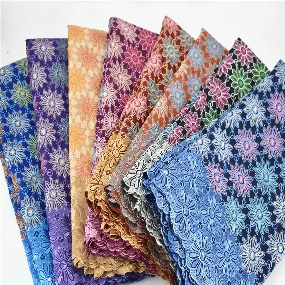 

Высококачественное швейцарское хлопковое кружево Стразы 5 ярдов за штуку африканская вуаль ткань Asoebi для шитья свадебного платья