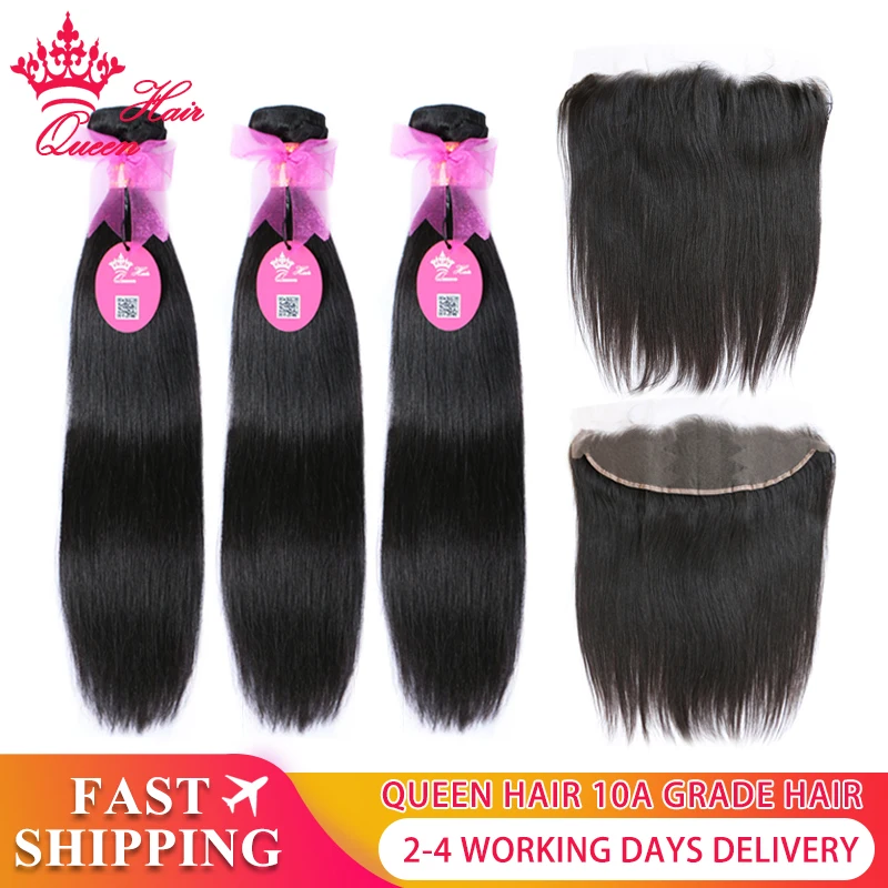 Прямые Волнистые Волосы Queen 3 пучка с фронтальной кружевной застежкой