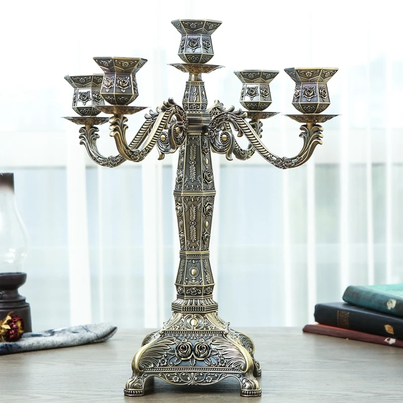 

Bronze Candle hodlers Metal 5-arms Delicate Wedding Candelabra Candlesticks Candle Stand Table Centerpiece For Event Decoration
