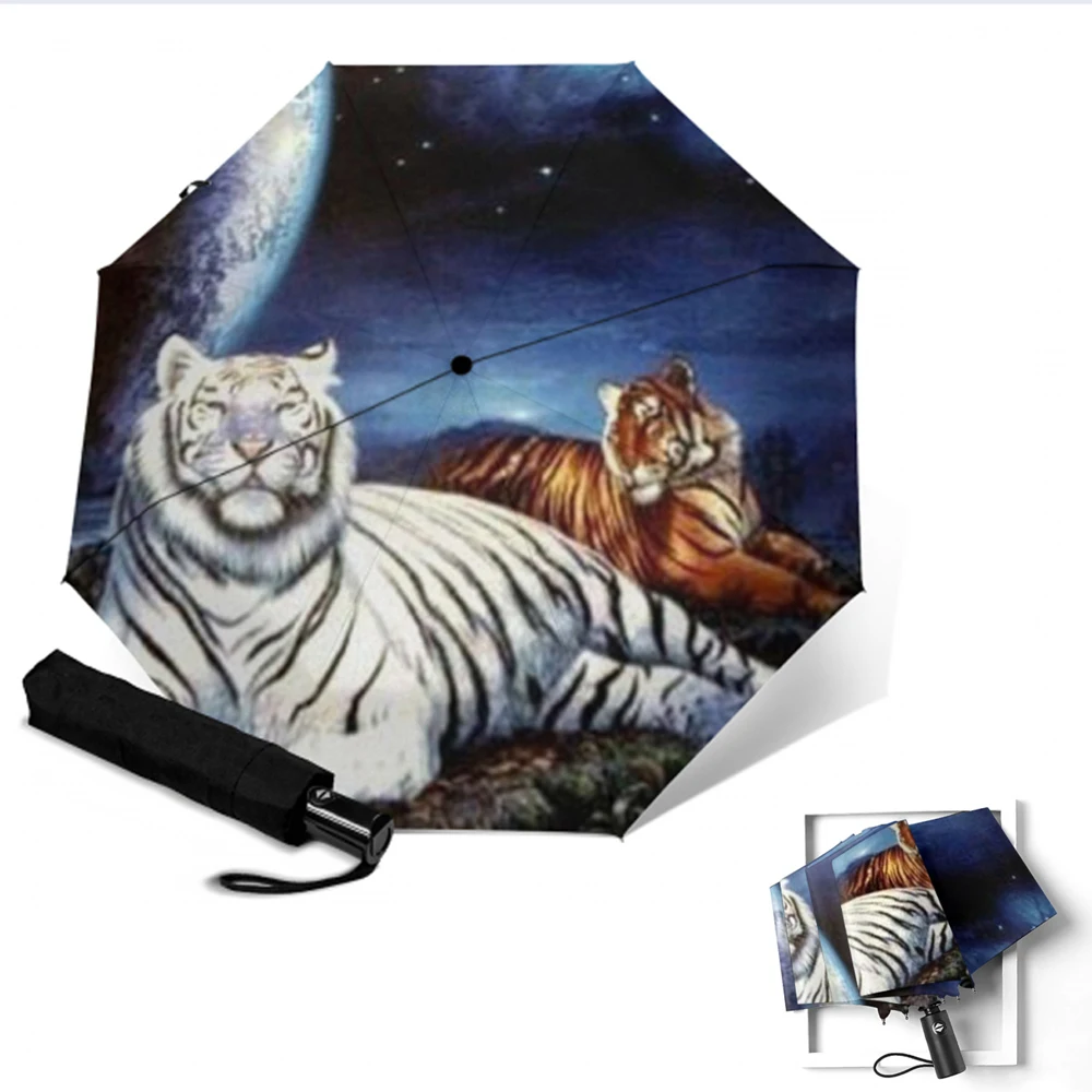 Креативный Зонт с принтом белого тигра 3 складных автоматических зонта для