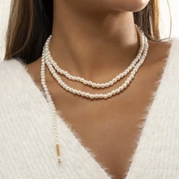 elegant multi layered imitation pearl choker necklace long statement collar clavicle necklaces women bridal wedding jewelry