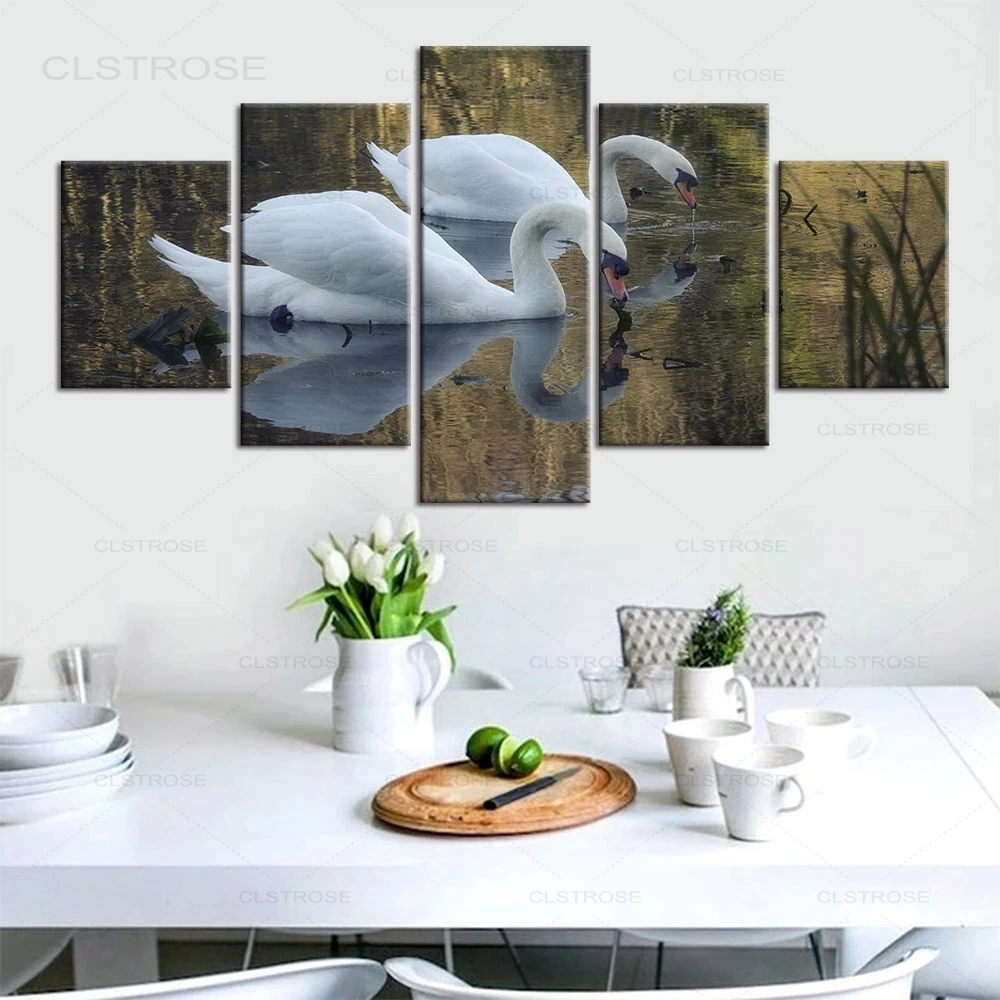 5 шт. настенные картины с изображением белого лебедя